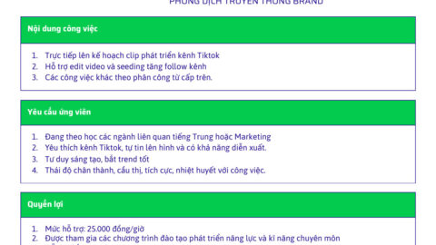 Tuyển dụng vị trí Thực tập sinh Truyền thông